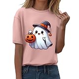 Halloween Kurzarm Tshirt Frauen Rundhals Shorts Ärmel Grafik Crewneck Tops Kürbis gedruckt Casual Herbst Shirts 2025 Leicht Tops Karneval Festival Horror Festlich Freizeit Oberteil Halloween Kostüm