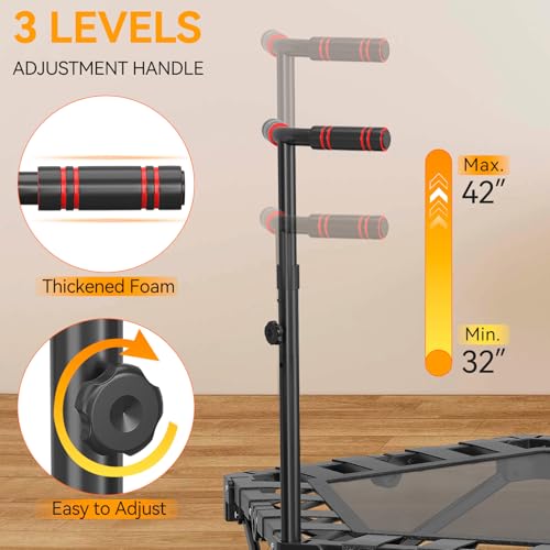 Foldable Trampoline for Adults - 42'' Rebounder with Adjustable Foam Handle Indoor/Outdoor Fitness Body Exercise - Image 4