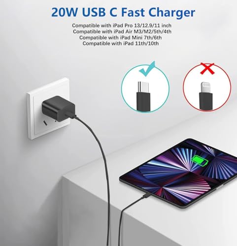 Image of Fast iPad Charger,iPad Charger Fast Charging 2Pack Wall Chargers Plug Adapter and Type C USB C to C Cable Cord 6ft Type C to C for iPad Pro 12.9,Pro 11 inch,iPad Air 5th /4th,Mini 6,i-Pad 10(Black)