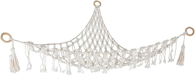 Toyvian Toy Hammock Boho Woven Cotton Rope Net, Stuffed Animal Teddy Storage Net Bedroom Storage Organizer Net Decorative Hanging Storage Unit for Bedroom Livingroom (White)