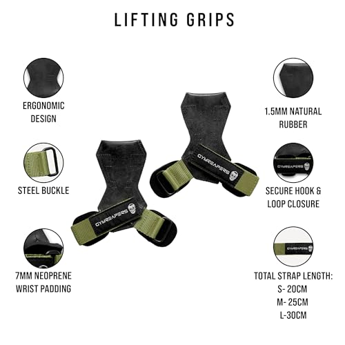 Image of Gymreapers Weight Lifting Grips (Pair) for Heavy Powerlifting, Deadlifts, Rows, Pull Ups, with Neoprene Padded Wrist Wraps Support and Strong Rubber Gloves or Straps for Bodybuilding