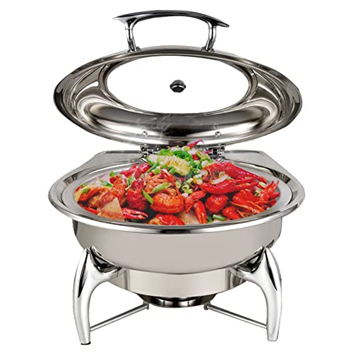 6L Chafer Chafing Dish Für Hochzeiten, Bankette, Partys, Sichtbares Buffetwärmer-Set Aus Edelstahl, Inkl. Essenspfanne, Wasserpfanne, Brennstoffhalter (Color : Silver)