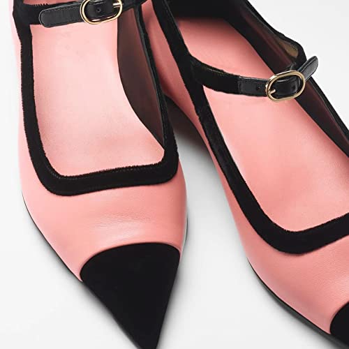 Women’s Mary Jane Flats Shoes Two Tone Splicing Suede Pointed Toe Pumps Buckle Ballet Flat4