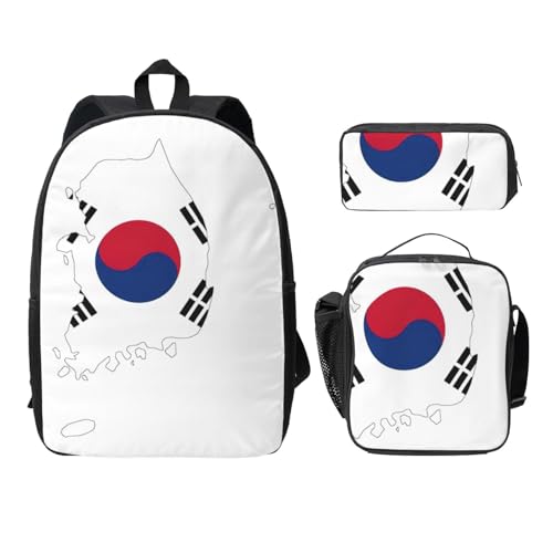 Sac à dos drapeau Corée du Sud 3 pièces avec boîte à lunch et trousse