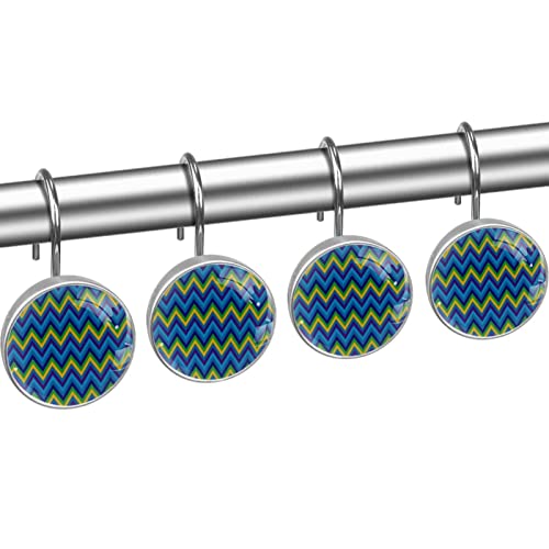 Crochets de rideau de douche lot de 12 anneaux en acier inoxydable bleu jaune violet motif zigzag