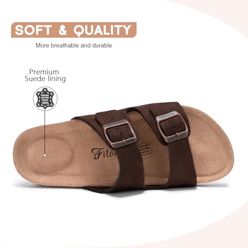 Image of FITORY Womens Flat Sandals with Cork Footbed, Open Toe Arch Support Slides Adjustable Slip On Slippers for Summer 2026 Size 6-11