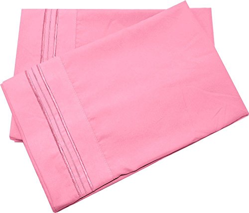 Mezzati Brushed Microfiber Premium Pillowcases Set - Ultra Soft and Lightweight for Ultimate Sleep Comfort, Wrinkle Free and Color Fade Resistant (Pink Set of 2 Standard Size Pillow Cases)