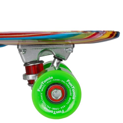 FunTomia 57cm Mini-Cruiser Board Skateboard mit oder ohne LED Leuchtrollen inkl. Aluminium Truck, ABEC-9 Kugellager und T-Tool (Strip mit grüne Rollen)