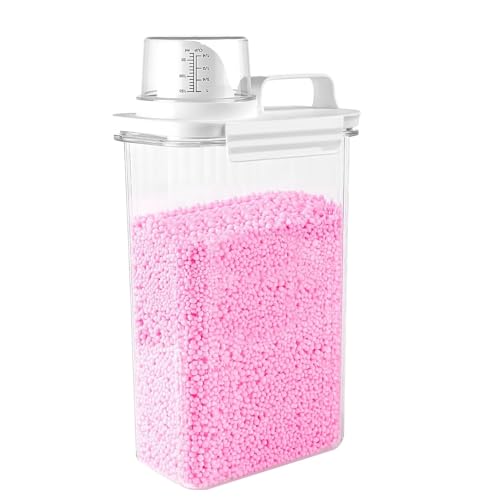 Clear Laundry Detergent Dispenser, 60.8oz/77.78oz Double Sealed Storage Container with Wide Mouth & Funnel Design, Transparent Leak-Proof Organizer for Laundry Room, Fabric Softener, Bleach (60.8OZ)