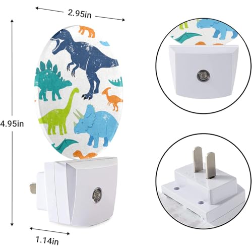 Image of EKOBLA Colorful Dinosaurs Night Light, Tyrannosaurus Rex Cute Dino Night Lights Plug into Wall with Dusk to Dawn Sensor, 0.5W Energy Saving Nightlight for Kids Teen Boys