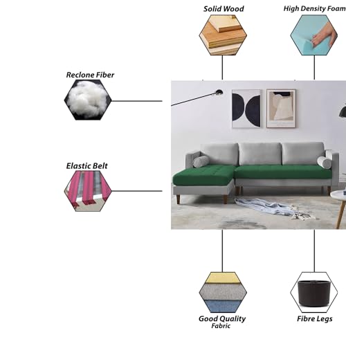 Image of Lezra LHS 4 Seater L Shape Sofa Set for Living Room (Green Grey Fabric) Premium Fabric Sofa