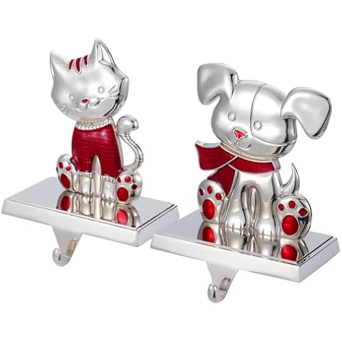 Stocking Hanger Holders for Mantle,Set of 2 Dog and Cat Stocking Hangers for Fireplace,Mantle Clip Holder Hanger for Stocking/Garland,Deer Xmas Hooks for Stocking (Dog) Cover
