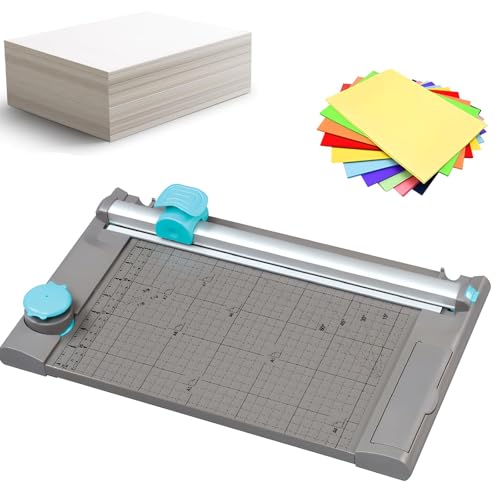 Taglierina Manuale 5 in 1, taglierina a ghigliottina Portatile A4 con 3 Lame, Taglia 1 minuto/10 Fogli, per A4, A5, Coupon, Etichette, Ufficio, scuole