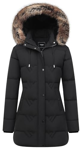 TYBBNY Women's Winter Coat Waterproof Long Insulated Parka with Detachable Hood - Fleece Lined, Windproof, Multiple Pockets Winter Jacket for Cold Weather & Outdoor Activities