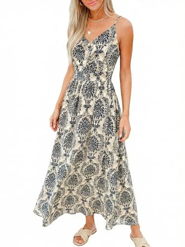 Image of CUPSHE Women's Summer Maxi Dresses Floral Paisley Tie Back Vacation Dress Spaghetti Strap Beach Long Flowy Sundress