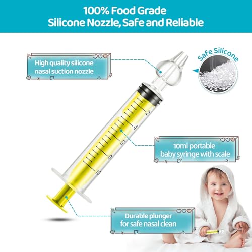 Image of Baby Nasal Aspirator, Nasal Syringe for Baby Syringe Nasal Irrigator with Professional Reusable Silicone Nasal Suction Tip Nose Cleaner for Irrigation Nasal Spray Nasal Hygiene (Yellow, 2 Pieces)
