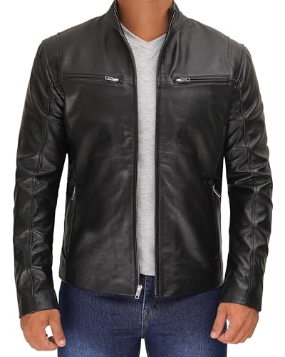 Image of Decrum Mens Leather Jacket - Cafe Racer Style Real Lambskin Leather Jacket Men