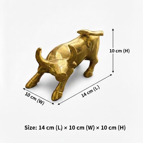 Image of Brass Charging Bull Statue, Vastu Remedy for Wealth & Career (14 cm, 540 g)