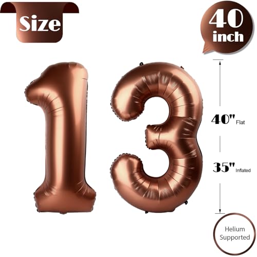 Image of Dark Brown Number 13 Balloon 40 inch, Coffee Brown 13 Number Balloons, 13th Birthday Decorations, Chocolate 13 Year Old Dark Brown Party Supplies