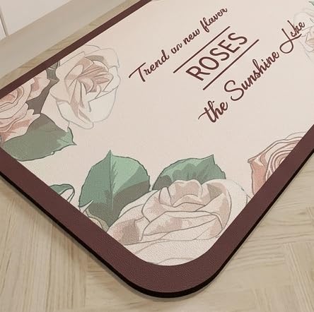 Image of HomeCloud Rubber Kitchen Mats for Floor Set of 2 Pcs|Non-Skid, Soft Absorbent Rugs for Kitchen, Laundry, and Hallway|120x40cm, 40x60cm| 4mm Thickness (Rose Beige Flower)