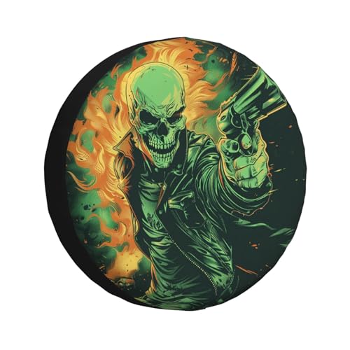 Image of Skull Spare Tire Cover, Universal Wheel Tire Cover Funny Skull Skeleton Tire Protectors for Trailer RV SUV Truck Camper 14 Inch