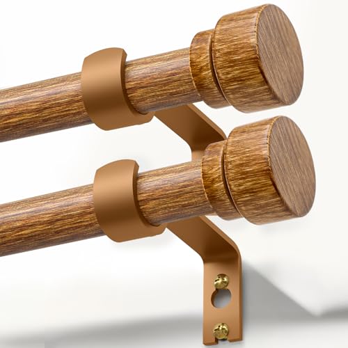 2 Pack Wood Curtain Rods for Windows 48 to 84