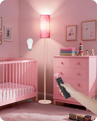 Image of Dimmable Floor Lamps for Living Room with Remote and Foot Switch, 64.4 inch Modern Standing Tall Lamp, Corner Lamp for Bedroom, Bulb Included, 3000K-6500K, FCC Listed, Sakura Pink PCP06LD05W1