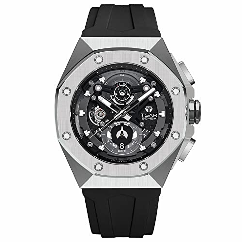 TSAR BOMBA FBA Delivery Reloj De Pulsera para Hombre Diseño De Lujo Resistente Al Agua 10 ATM Muy Luminoso Caja De Acero Inoxidable 316l Correa De Goma Regalo para Hombres Cover