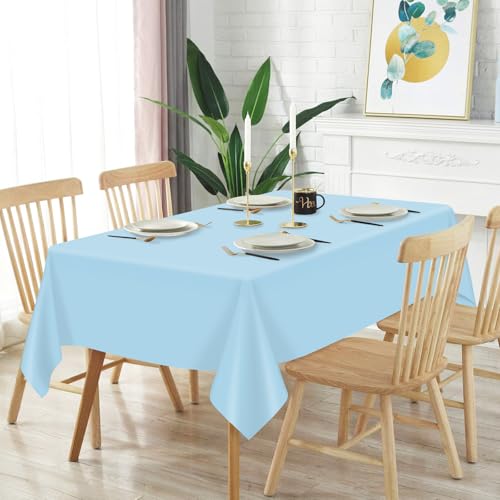 Image of Mulbozy 12 Pcs Light Blue Plastic Tablecloth for Rectangle Table, 54 x 108 inches Disposable Light Blue Party Table Covers for Birthday, Anniversary, Wedding, Fine Dining, Graduation Party Decoration