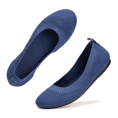 Image of Frank Mully Women's Ballet Flats Round Toe Walking Flats Slip On Work Shoes Knitted Flats Shoes for Woman Soft Lightweight