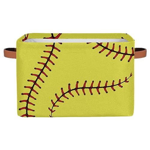 Image of AUUXVA Yellow Baseball Softball Storage Basket, Sports Theme Large Storage Bins Box with Handles, Easter Gift Baskets Ideal for Baby Kids, Room Nursery Decor, Organizing Clothes, Toys, Collapsible