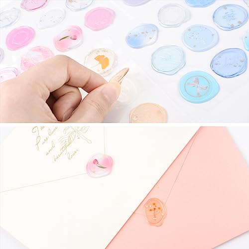 URROMA Wax Seal Stickers,60 Pcs Transparent Acrylic Blue Purple Romantic Gradient Seal Stickers for Envelopes Scrapbooking - Image 3