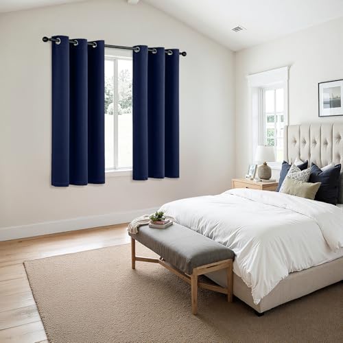 Image of MIULEE Blackout Curtains for Bedroom Living Room 2 Panels, Thermal Insulated Room Darkening Drapes Grommet Noise Reducing Light Blocking Window Treatments 45 Inches Long 34x45 Inch Navy Blue