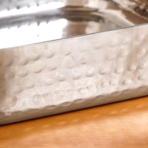 Image of Nestasia Stainless Steel Serving Dishes Set of 2 (420ml, 650ml) - Hammered Flat-Base Square Steel Serving Pan with Handle | Rust, Stain & Scratch Resistant Serveware with Glossy Finish