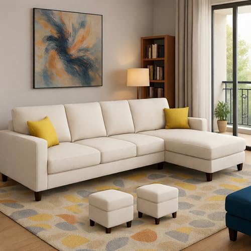 Image of Casaliving Rolando Seater L Shape Sofa Set for Living Room Left Side (Cream, 6 Seater - RHS)