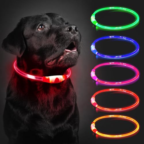 CoCoDonut - Light Up Dog Collar Rechargeable, LED Collar Waterproof with 3 Flash Glowing Modes, Dog Light for Outdoor Night Walking Visible Safe, Cut to Adjust for Small Medium Large Breed, 70cm, Red