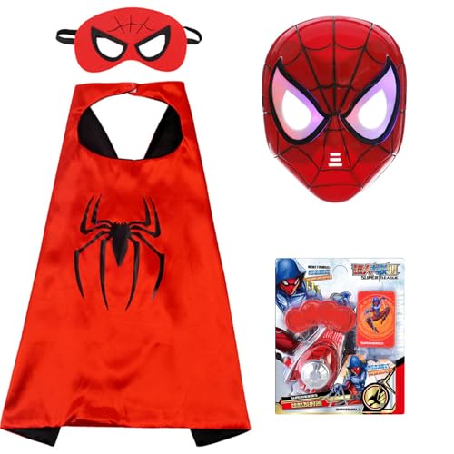 La Mejor Lista de Mascara spiderman más recomendados. 43 Juego de Capa de Superhéroe, Disfraz de Superhéroe para Niños Lanzadores, LED Máscaras, Superheroes Cosplay con Capas para Halloween, Cosplay, Fiestas de Cumpleaños