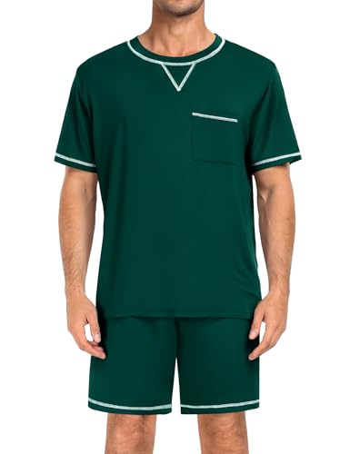 Image of SWOMOG Mens Pajamas Set Summer Sleepwear Short Sleeve Pjs Set Soft 2 Piece Lounge Set Comfy Loungewear with Pockets