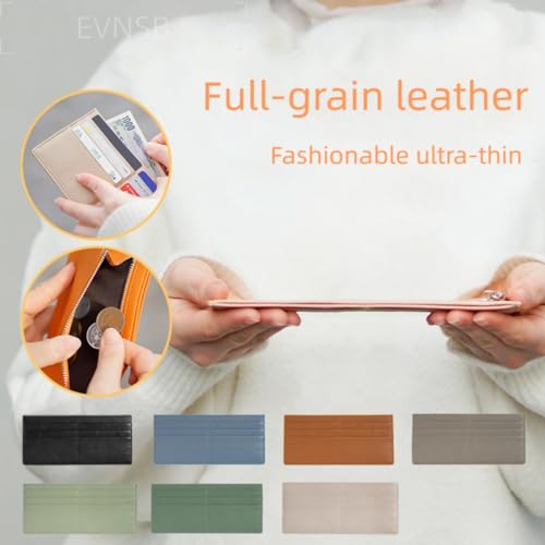 Women's Leather Wallet Card Holder Long Clutch - Genuine Leather, Minimalistic, Zippered Coin Pocket, 6 Card Slots, Fashionable (Black)3