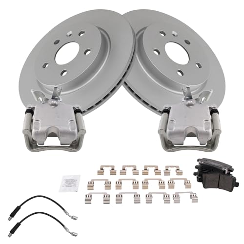 Image of TRQ Rear Brake Pad and Rotor Set Ceramic 315 mm Coated Rotors Calipers Hoses Compatible with 2014-2015 Chevrolet Malibu