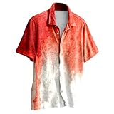 Men Spring Single Halloween Breasted Casual Lapel Full Print Beach Short Sleeve Vacation Outdoor (Watermelon Red-b, XL)