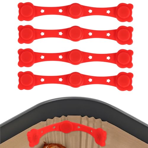 4pcs Silicone Clips for Air Fryer Magnets Creative Integrated Design Baking Paper Holder Reusable Kitchen Accessories to Avoid Paper Burns (Red)