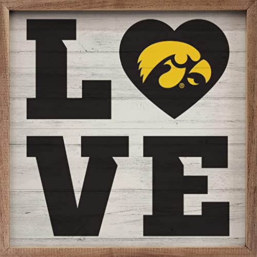 Kendrick Home + Stadium Iowa Hawkeyes Love Heart Collegiate Framed Square Wood Sign With State And Team Logo Hawk (24x24)