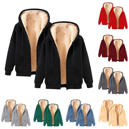 2pc Zip Up Hoodie Men Warm Sherpa Fleece Lined Hoodie Fall Winter Hoodies Casual Fuzzy Long Sleeve Hoodies