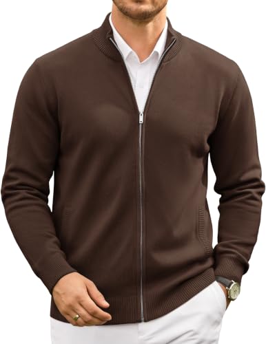 COOFANDY Men's Full Zip sweaters Stand Collar Lightweight Knitted Cardigan