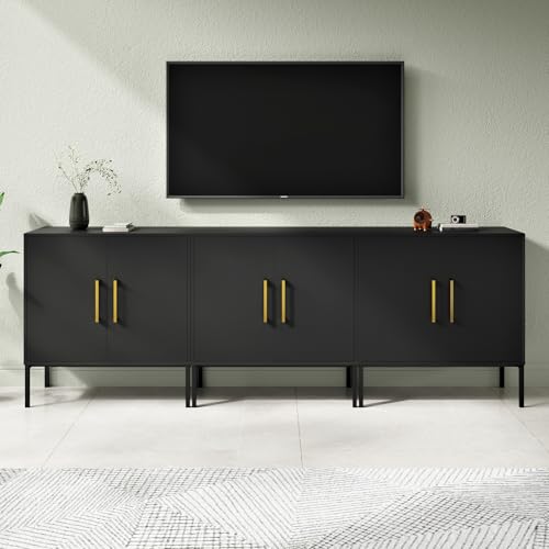 LYNSOM Storage Cabinet with Doors, Set of 3, Modern Buffet Cabinet with Storage, Kitchen Sideboard Buffet, Black Wood Accent Cabinet for Living Room, Bedroom, Hallway, Entryway, Office, Black