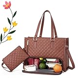 Generisch Tote and Luxe Co Bag, Toteluxeco 3 in 1 Quilted Tote Bag, with Laptop Pocket, Insulated Lunch Section, Removable Purse (Brown)