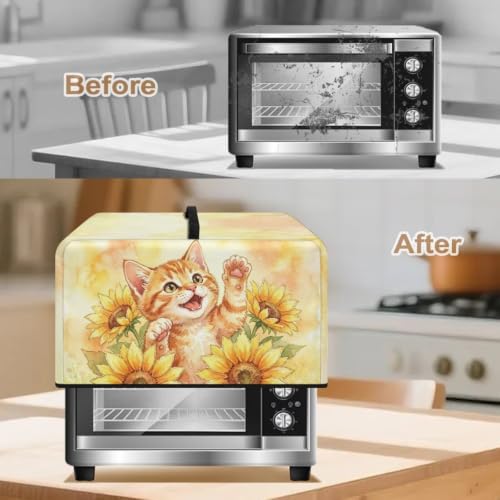 Image of Microwave Oven Dust Cover Decorative Air Fryer Toaster Oven Cover Countertop Microwave Protector for Indoor Kitchen Decor, S, Cat Sunflower Yellow Tie-dye