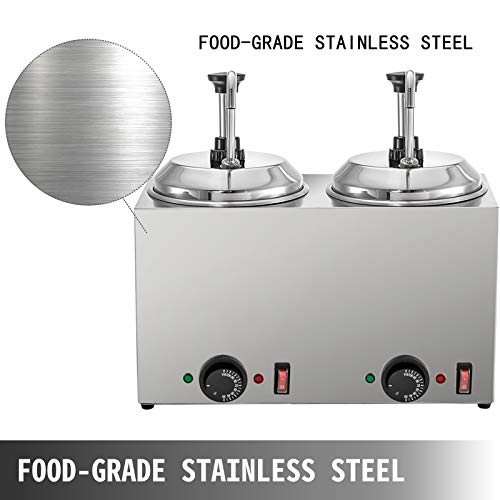 VBENLEM Dispenser 5.28 Qt Capacity Pump 1300W Single Head Warmer with Temperature Control for Hot Fudge Cheese Caramel, Silver
