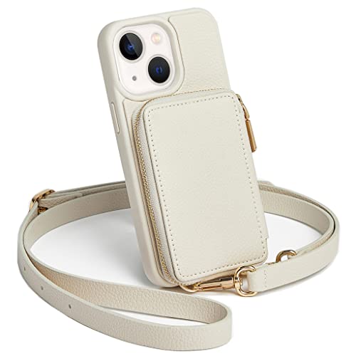 Zve Iphone 14 Plus Wallet Case Crossbody, Zipper Leather Phone Case With Rfid Blocking Card Holder Wrist Strap Present For Women Compatible With Iphone 14 Plus, 6.7", 2022-Beige #TOP12